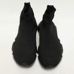 Pre Owned Balenciaga Black Knit Fabric Graffiti Speed Trainer Sneakers Size 41