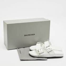 Balenciaga White Leather Mallorca Flat Slides Size 38