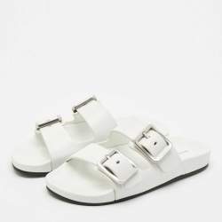 Balenciaga White Leather Mallorca Flat Slides Size 38