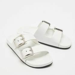 Balenciaga White Leather Mallorca Flat Slides Size 38