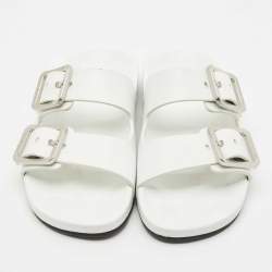 Balenciaga White Leather Mallorca Flat Slides Size 38