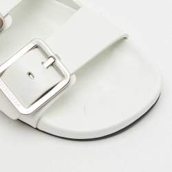 Balenciaga White Leather Mallorca Flat Slides Size 38