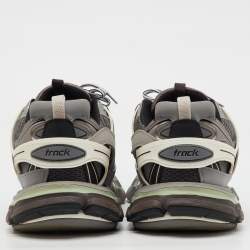 Balenciaga Grey/White Faux Leather and Mesh Track Sneakers Size 43