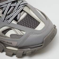 Balenciaga Grey/White Faux Leather and Mesh Track Sneakers Size 43