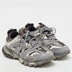 Balenciaga Grey/White Faux Leather and Mesh Track Sneakers Size 43