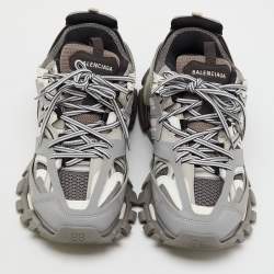 Balenciaga Grey/White Faux Leather and Mesh Track Sneakers Size 43
