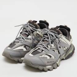 Balenciaga Grey/White Faux Leather and Mesh Track Sneakers Size 43