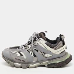 Balenciaga Grey/White Faux Leather and Mesh Track Sneakers Size 43