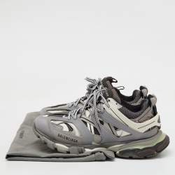 Balenciaga Grey/White Faux Leather and Mesh Track Sneakers Size 43