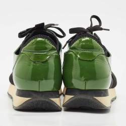 Balenciaga Black/Green Patent Leather and Mesh Race Runner Sneakers Size 41