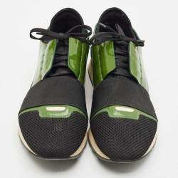 Balenciaga Black/Green Patent Leather and Mesh Race Runner Sneakers Size 41
