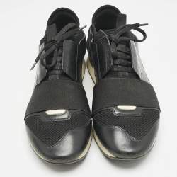Balenciaga Black Leather and Mesh Race Runner Sneakers Size 41