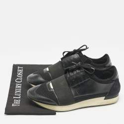 Balenciaga Black Leather and Mesh Race Runner Sneakers Size 41