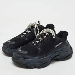 Balenciaga Black Faux Leather and Mesh Triple S Low Top Sneakers Size 43