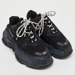 Balenciaga Black Faux Leather and Mesh Triple S Low Top Sneakers Size 43