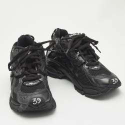 Balenciaga Black Mesh and Faux Leather Runner Sneakers Size 39