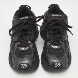 Balenciaga Black Mesh and Faux Leather Runner Sneakers Size 39