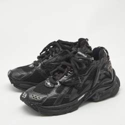 Balenciaga Black Mesh and Faux Leather Runner Sneakers Size 39