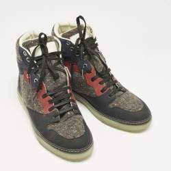 Balenciaga Multicolor Leather and Wool High Top Sneakers Size 40
