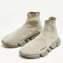 Balenciaga Grey Knit Fabric speed 2.0 High Top Sneakers Size 45