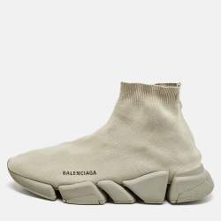 Balenciaga Grey Knit Fabric speed 2.0 High Top Sneakers Size 45