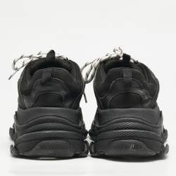 Balenciaga Black Faux Leather and Mesh Triple S Low Top Sneakers Size 43