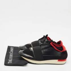 Balenciaga Black/Red Leather And Mesh Race Runner Low Top Sneakers Size 43