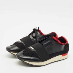 Balenciaga Black/Red Leather And Mesh Race Runner Low Top Sneakers Size 43