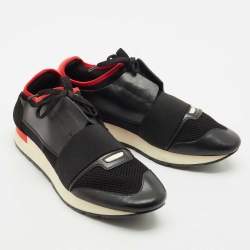 Balenciaga Black/Red Leather And Mesh Race Runner Low Top Sneakers Size 43