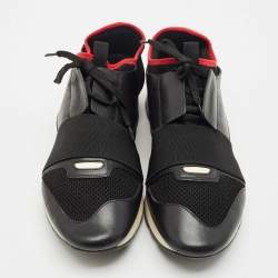 Balenciaga Black/Red Leather And Mesh Race Runner Low Top Sneakers Size 43