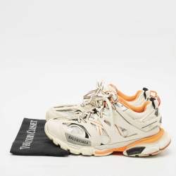 Balenciaga White/Orange Mesh and Faux Leather Track Low Top Sneakers Size 40
