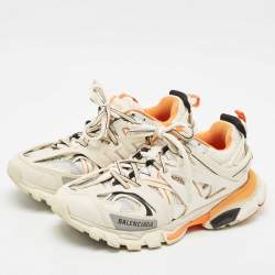 Balenciaga White/Orange Mesh and Faux Leather Track Low Top Sneakers Size 40