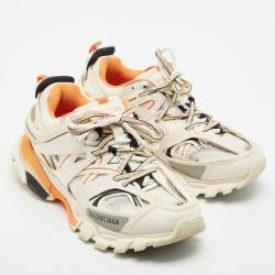Balenciaga White/Orange Mesh and Faux Leather Track Low Top Sneakers Size 40