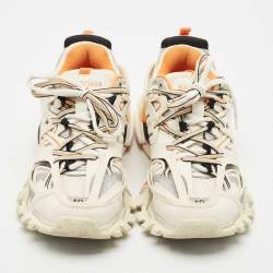 Balenciaga White/Orange Mesh and Faux Leather Track Low Top Sneakers Size 40
