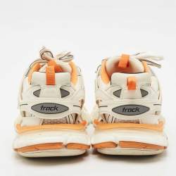 Balenciaga White/Orange Mesh and Faux Leather Track Low Top Sneakers Size 40