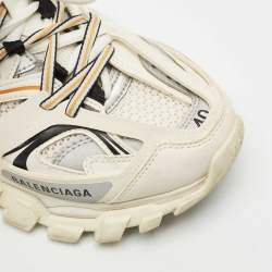 Balenciaga White/Orange Mesh and Faux Leather Track Low Top Sneakers Size 40
