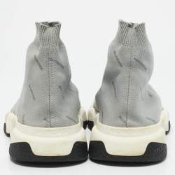 Balenciaga Light Grey Knit Fabric Allover Logo Speed Trainer Slip On Sneakers Size 42