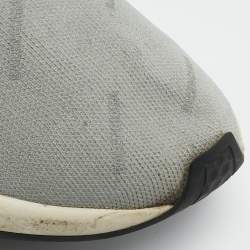Balenciaga Light Grey Knit Fabric Allover Logo Speed Trainer Slip On Sneakers Size 42