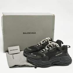 مملوكة مسبقًا Balenciaga Black Leather and Mesh Triple S Sneakers Size 43