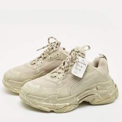 Balenciaga Grey Faux Leather and Mesh Triple S Low Top Sneakers Size 41