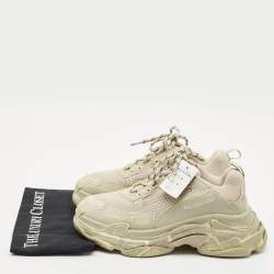 Balenciaga Grey Faux Leather and Mesh Triple S Low Top Sneakers Size 41