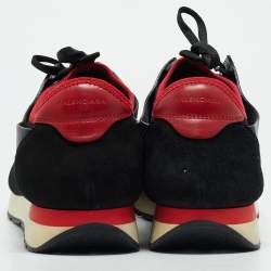 Pre Owned Balenciaga Black/Red Leather and Mesh Race Runner Low Top Sneakers Size 42