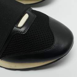 Pre Owned Balenciaga Black/Red Leather and Mesh Race Runner Low Top Sneakers Size 42