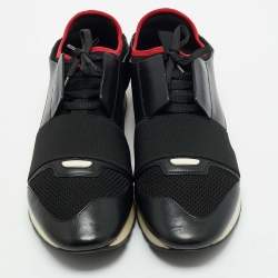 Pre Owned Balenciaga Black/Red Leather and Mesh Race Runner Low Top Sneakers Size 42