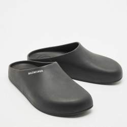 Pre Owned Balenciaga Black Rubber Flat Pool Mules Size 44