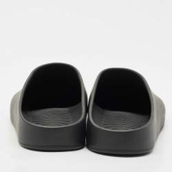 Pre Owned Balenciaga Black Rubber Flat Pool Mules Size 44