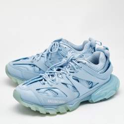 Pre Owned حذاء رياضي بالنسياغا تراك شبكة وزائف جلد أزرق فاتح مقاس 42