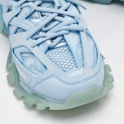 Pre Owned حذاء رياضي بالنسياغا تراك شبكة وزائف جلد أزرق فاتح مقاس 42