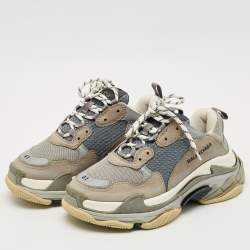 Balenciaga Grey/Blue Mesh and Nubuck Leather Triple S Sneakers Size 41