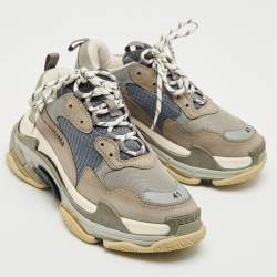 Balenciaga Grey/Blue Mesh and Nubuck Leather Triple S Sneakers Size 41